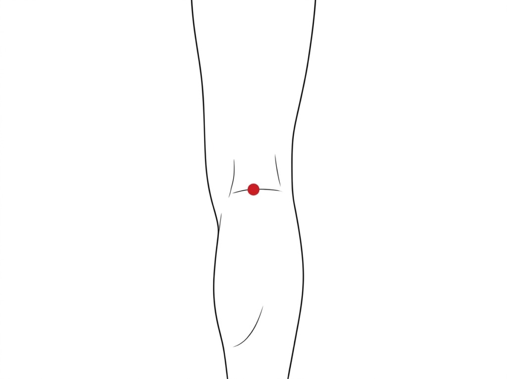 委中（いちゅう）の位置。膝の裏側にできる横じわの、ちょうど真ん中